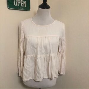 Madewell Cream Smocked Tiered Blouse